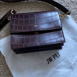 JW PEI Mini Croc Flap Bag in Brown